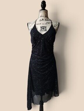 Studio Y Mesh Black Star Studded Halter Dress Vintage 90s Witchy